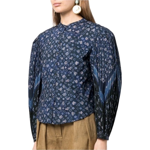 NWOT Ulla Johnson Rami Printed Blouse in Ultra Marine Blue 10 - Picture 1 of 12